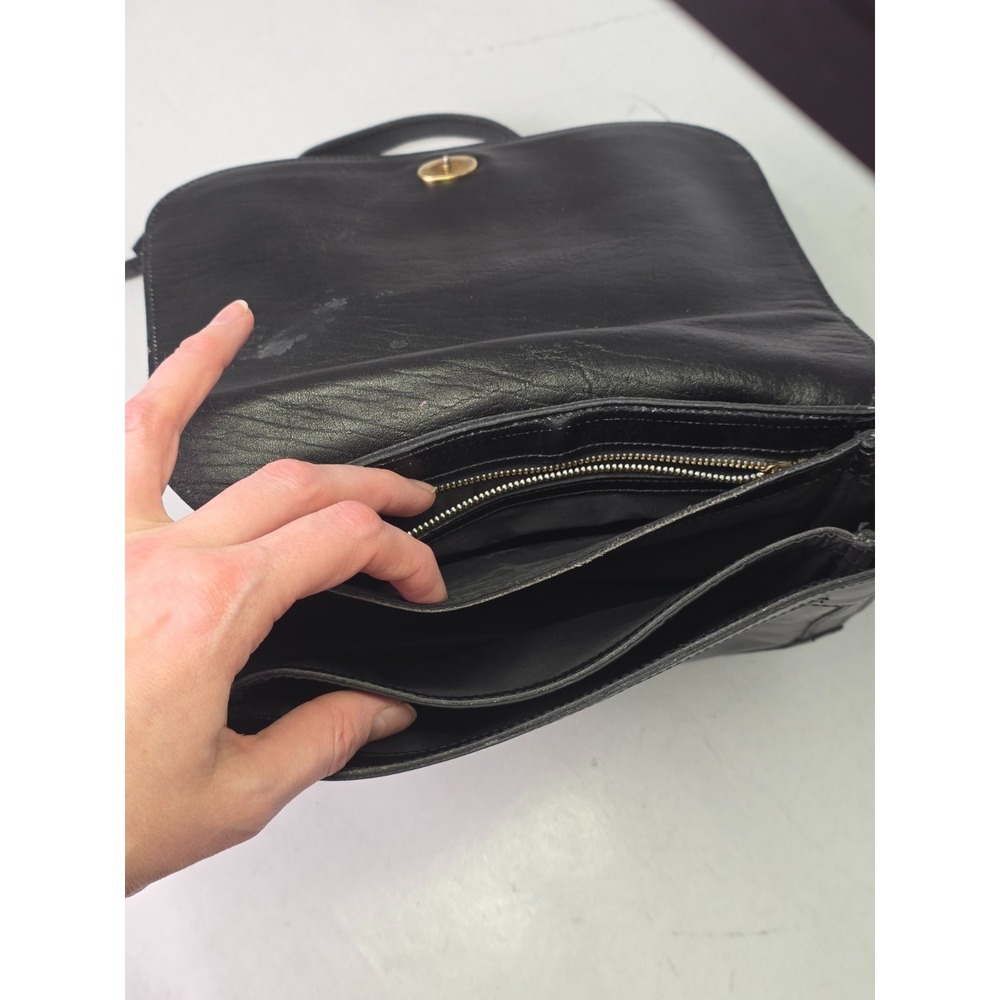Vintage Philippe Women's Crossbody‎ Bag Black Leather Shoulder Bag Purse - Picture 9 of 15